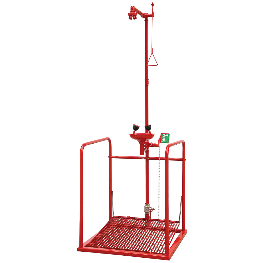 Nood- en oogdouche combinatie met trekstang | platform bediening