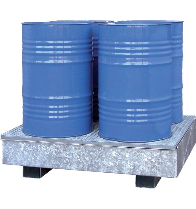 Stalen lekbak 4 x 200 liter vat