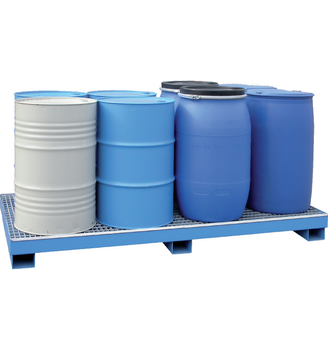 Stalen lekbak 8 x 200 liter vaten