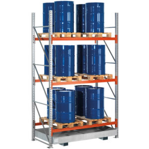 Palletstelling 3 niveaus met lekbak | vakbreedte 2.200 mm